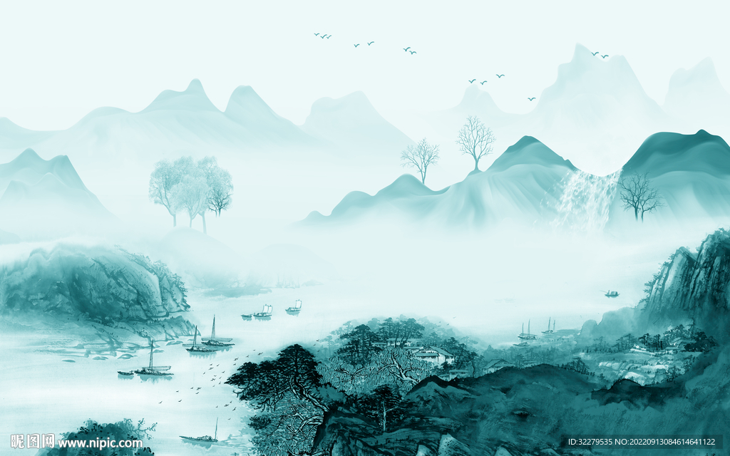 简约 客厅中式山水 TIf分层