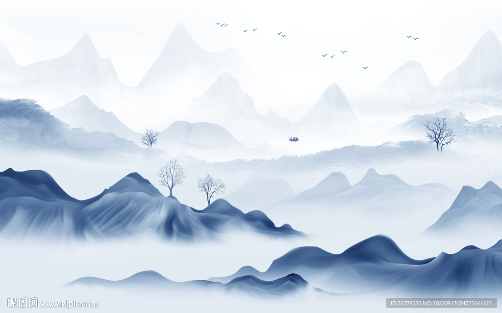 现代 客厅中式山水 TIf分层