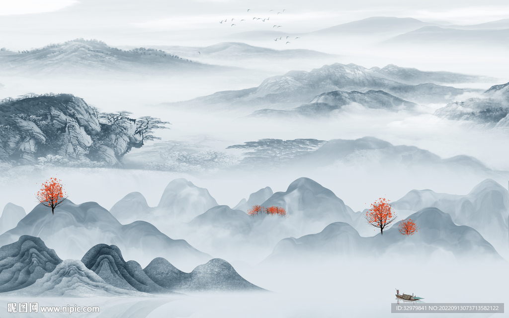 客厅新中式山水图 TIf分层