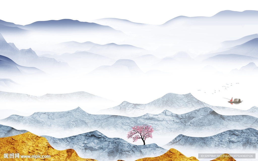 高端 新中式山水图 TIf分层