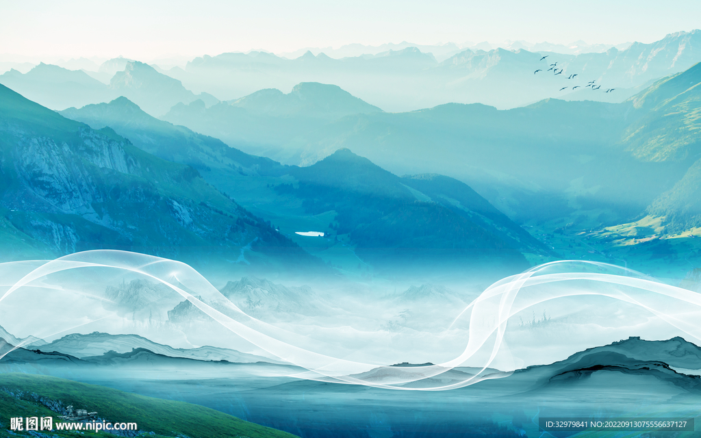 高档新中式山水图 TIf分层