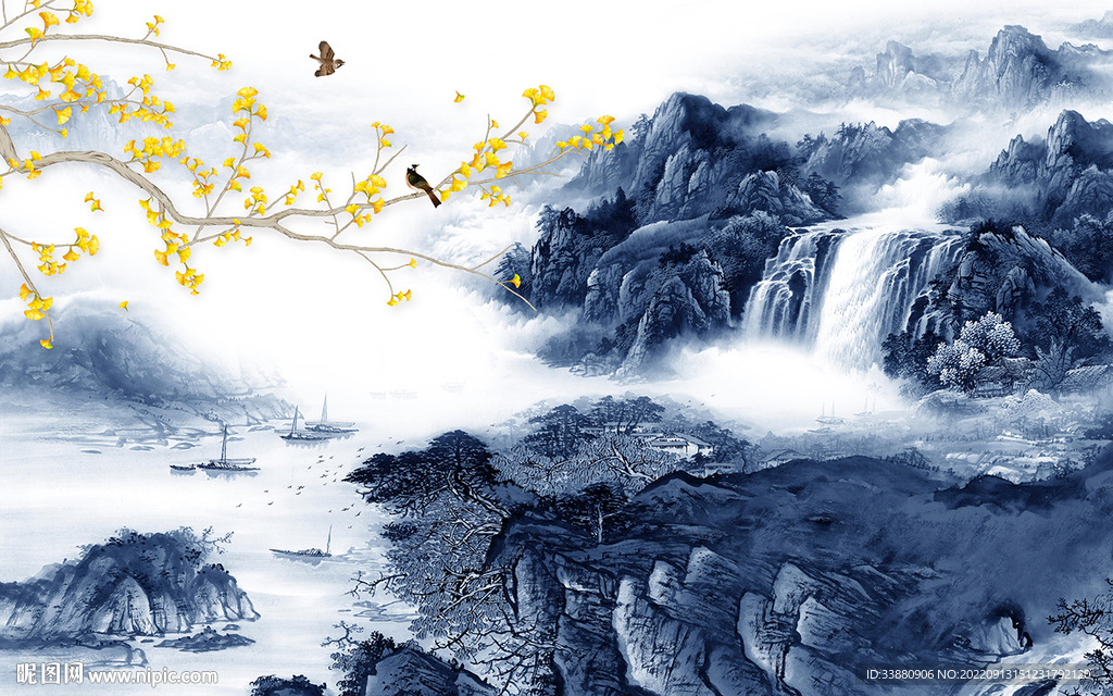 花鸟 新款背景山水 tif分层