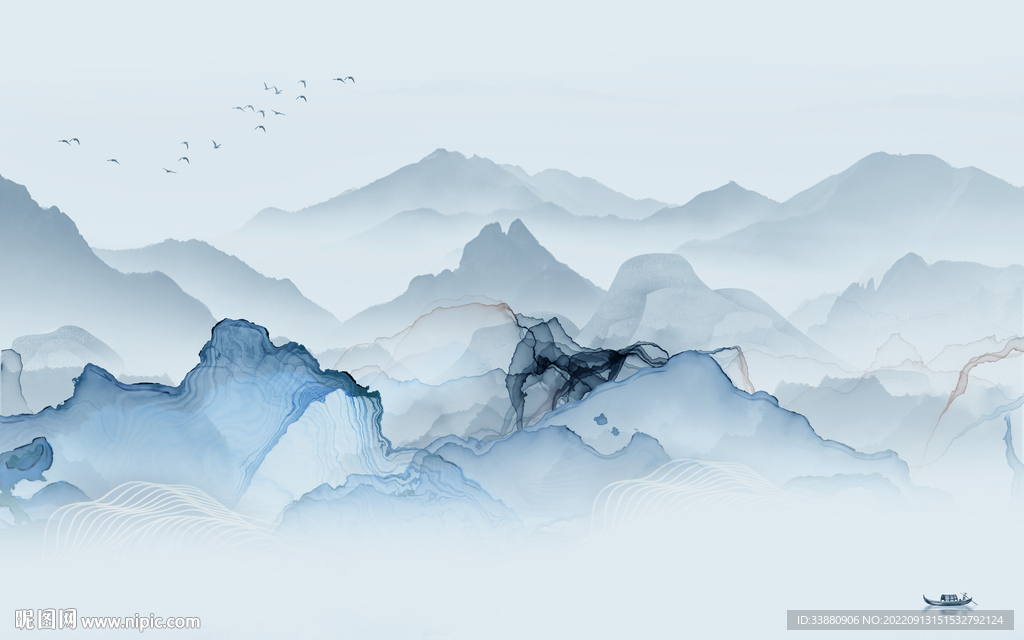 中式新款背景山水 tif分层