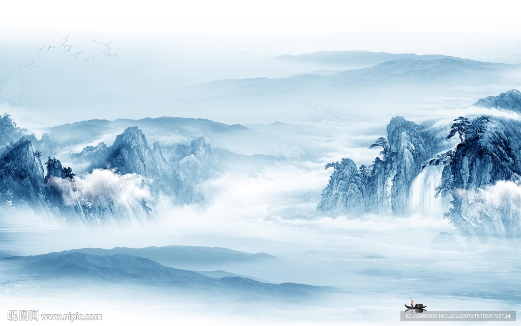 蓝色新款背景山水 tif分层