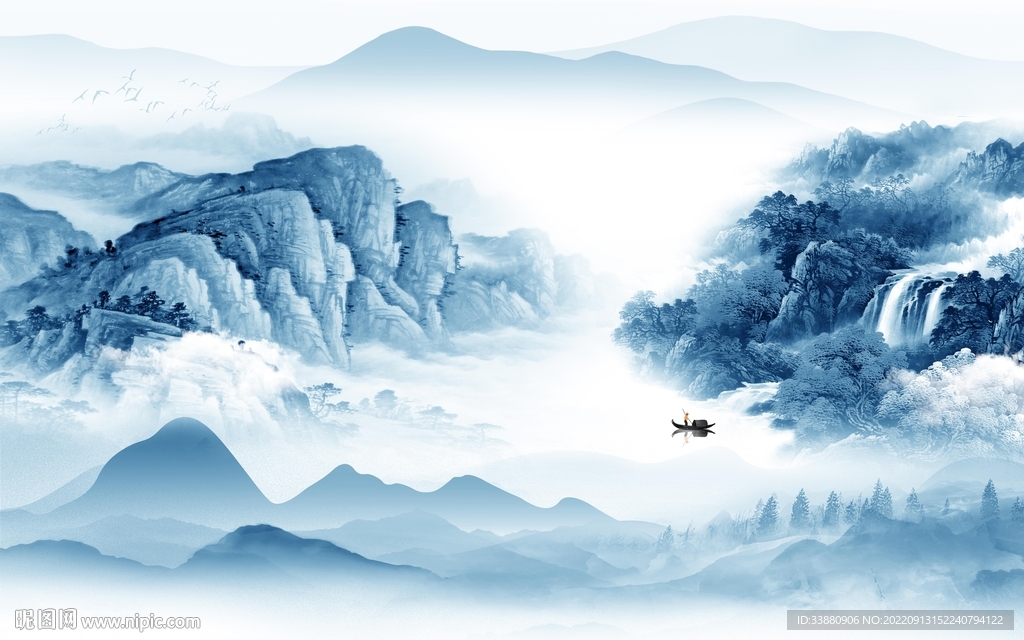 新中式新款背景山水 tif分层