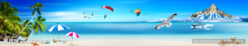 巨幅蓝天白云大海沙滩