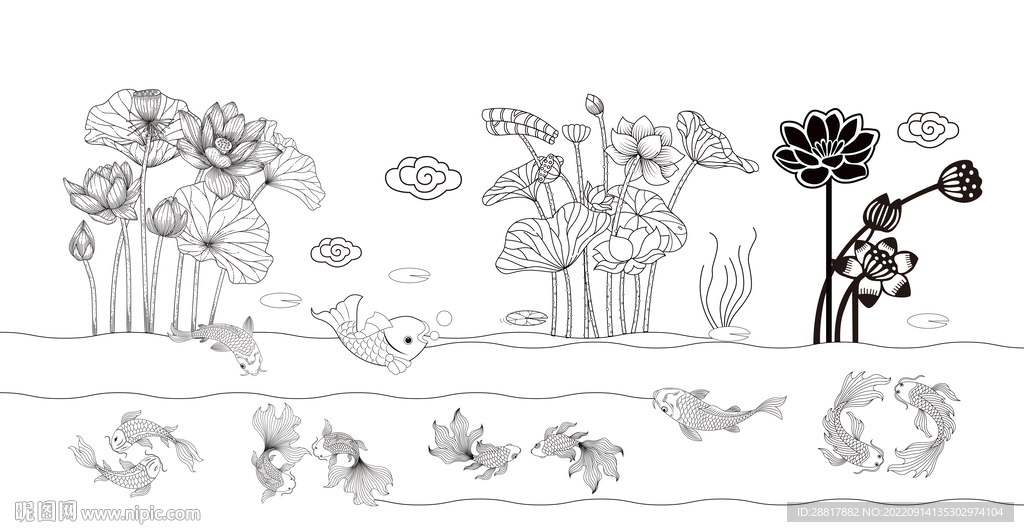 年年有余荷花叶年货包装插画设计