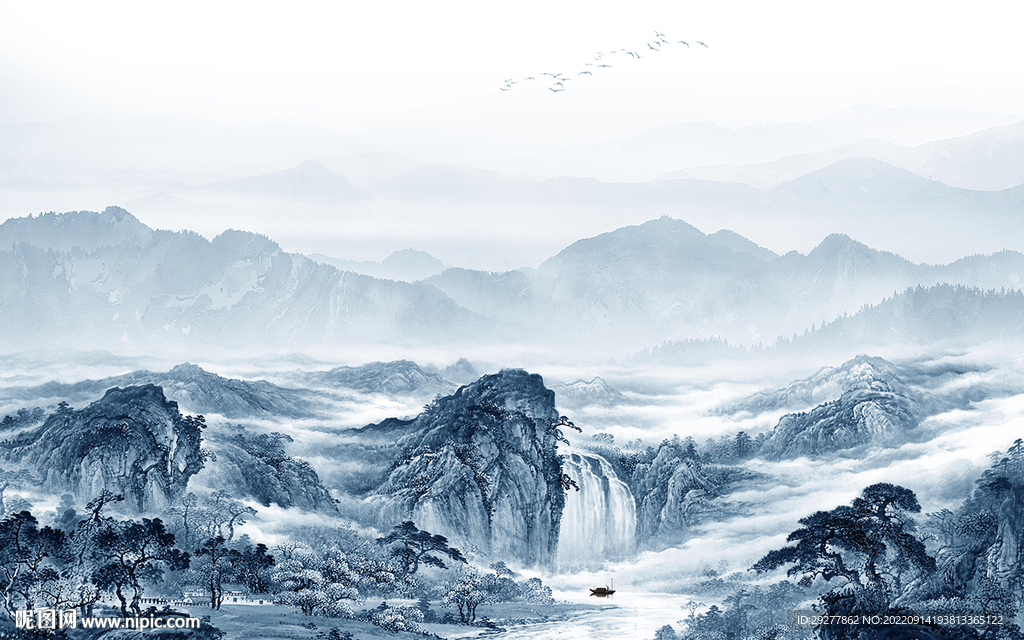 新中式现代风山水画 Tif分层