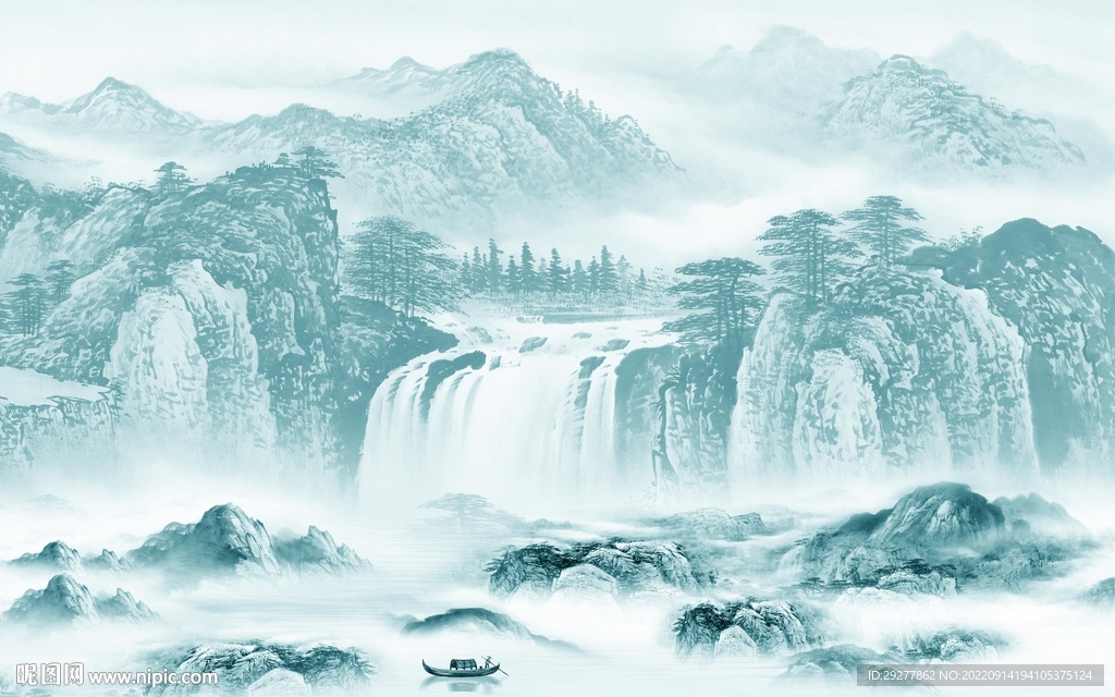 中式 现代风山水画 Tif分层