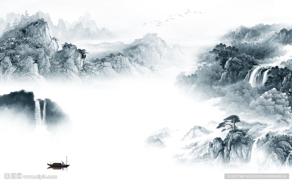 简约现代风山水画 Tif分层