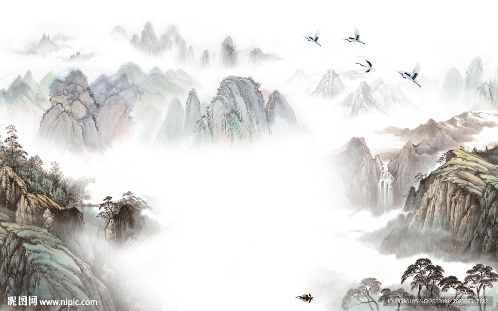 古风简约风山水画 TIf分层