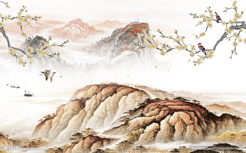 高清简约风山水画 TIf分层