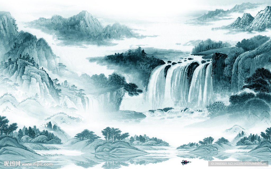 中式简约山水新画 tIf分层