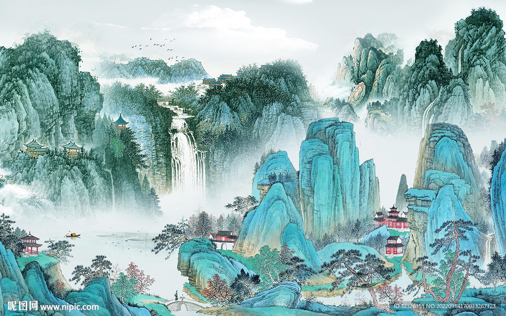 国画意境山水新画 Tif分层