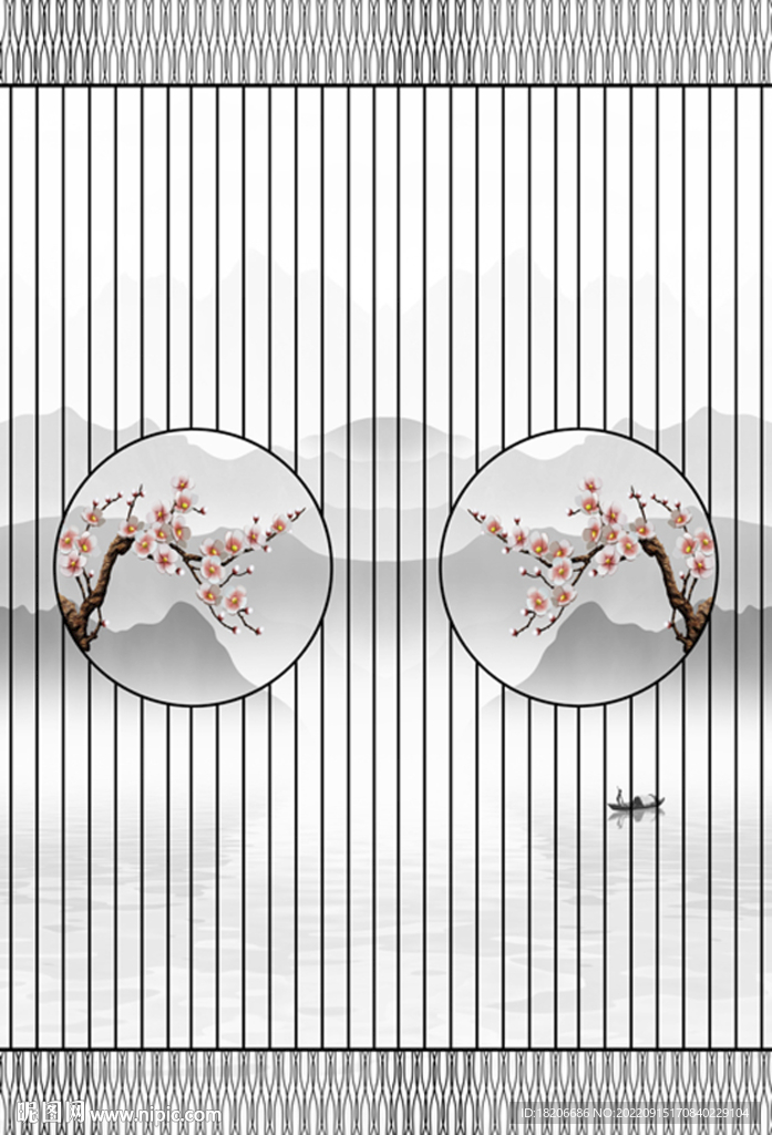 高清分层水墨山水移门图案