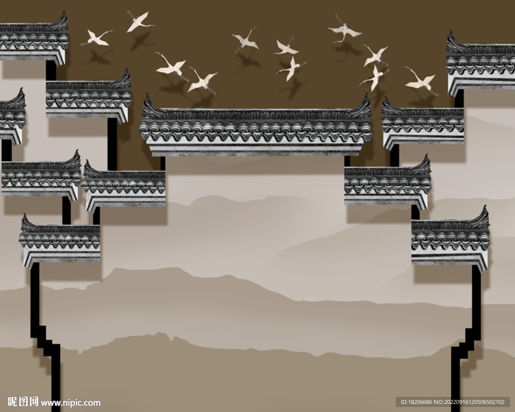 新中式山水徽派形象墙