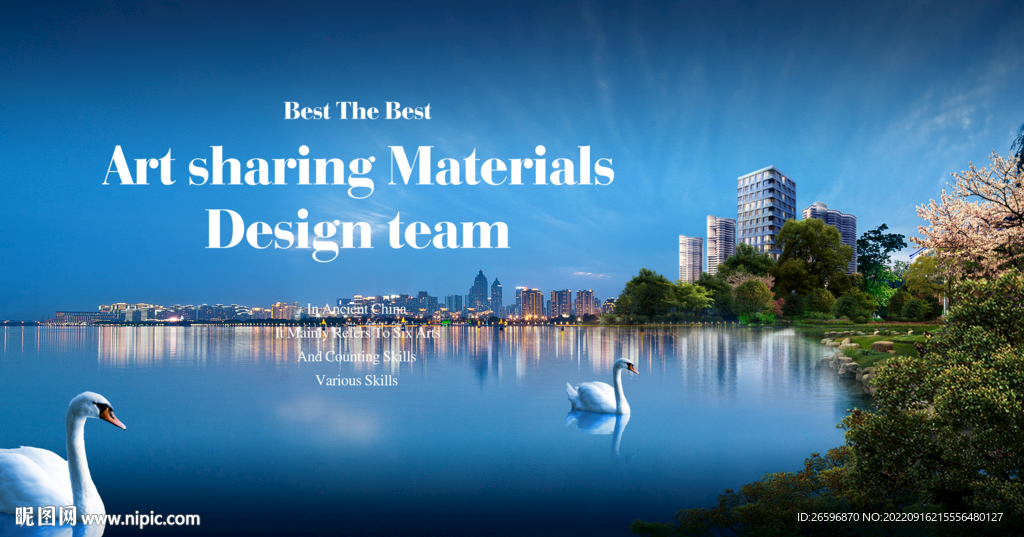 夜景公园里的天鹅