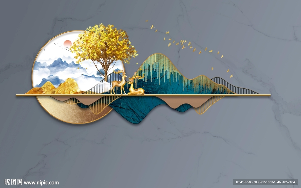 新中式山水背景墙