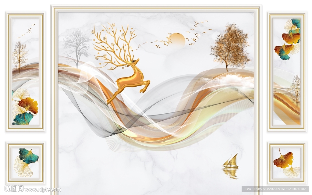 新中式抽象线条背景墙