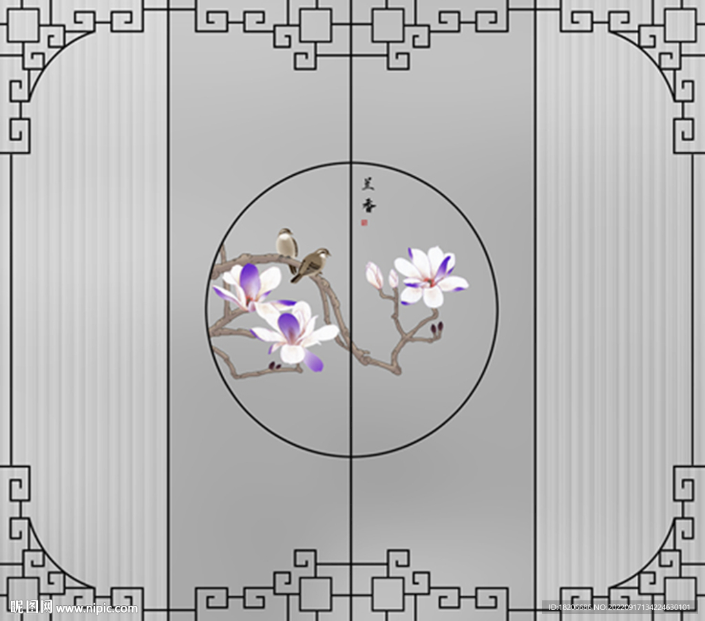 高清透底分层玉兰移门图