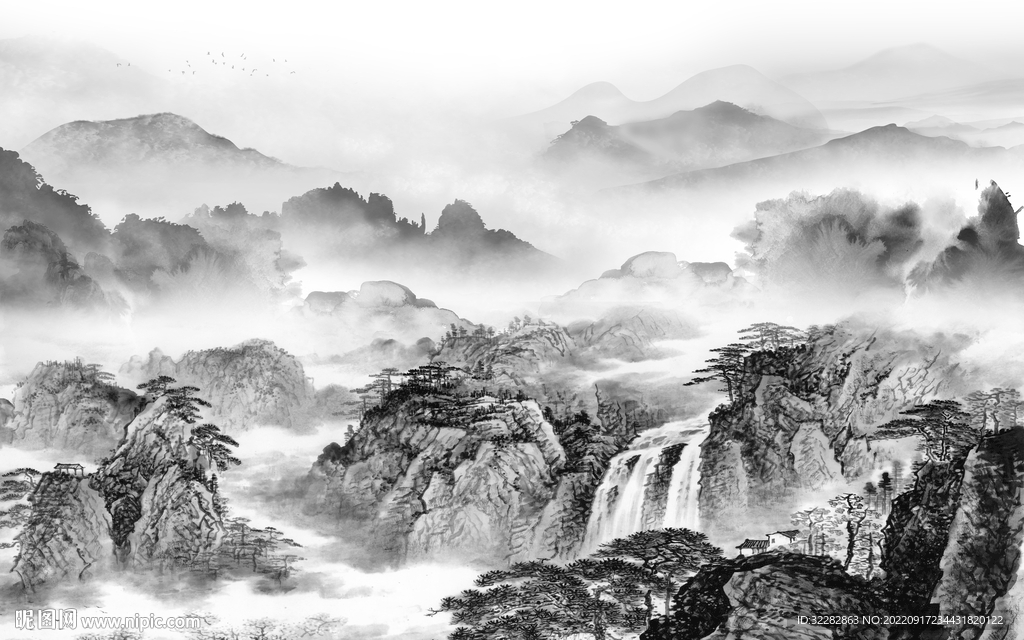 客厅 灰色意境山水 TiF分层