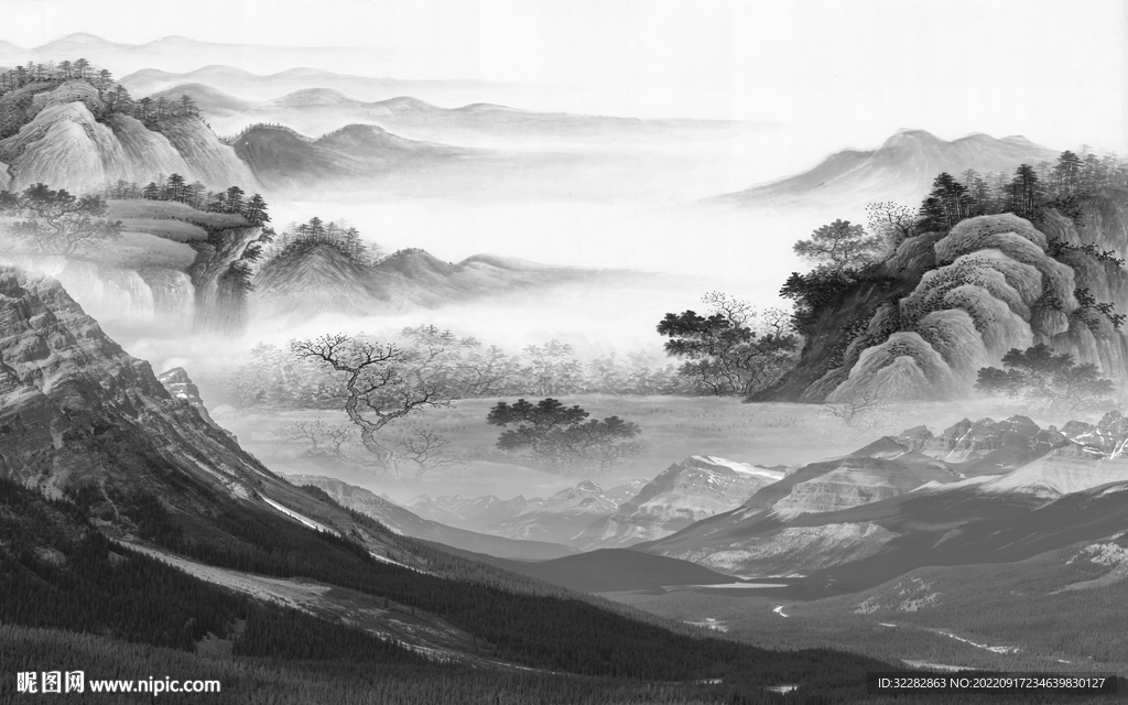 别墅灰色意境山水 TiF分层