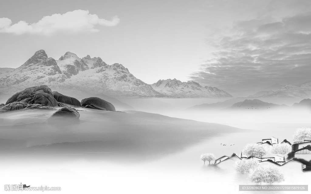 新中式灰色意境山水 TiF分层