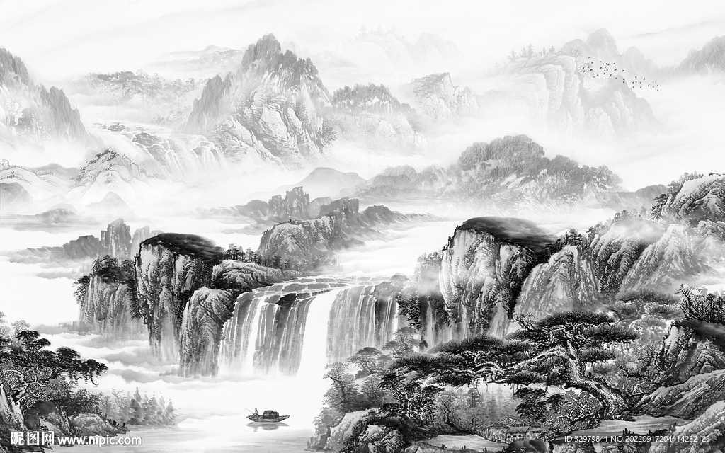 爆款中国风山水画 tif分层