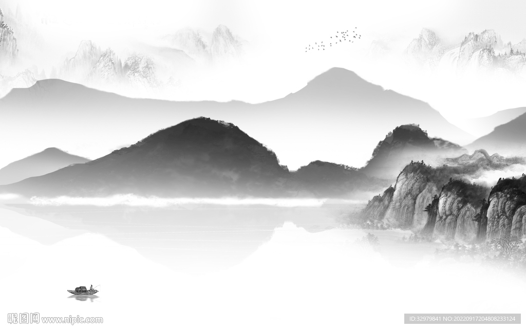 简约 中国风山水画 tif分层