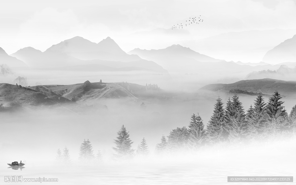 现代 中国风山水画 tif分层