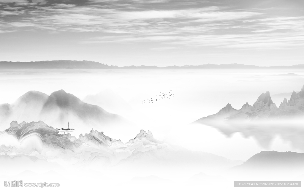 高清 中国风山水画 tif分层