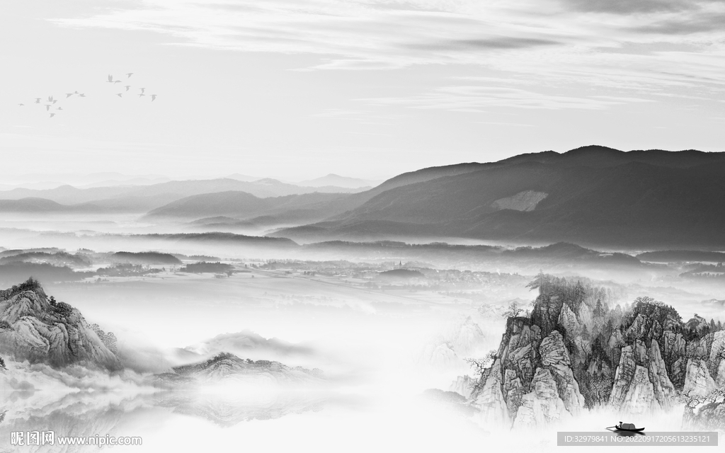 背景墙中式山水 tif分层