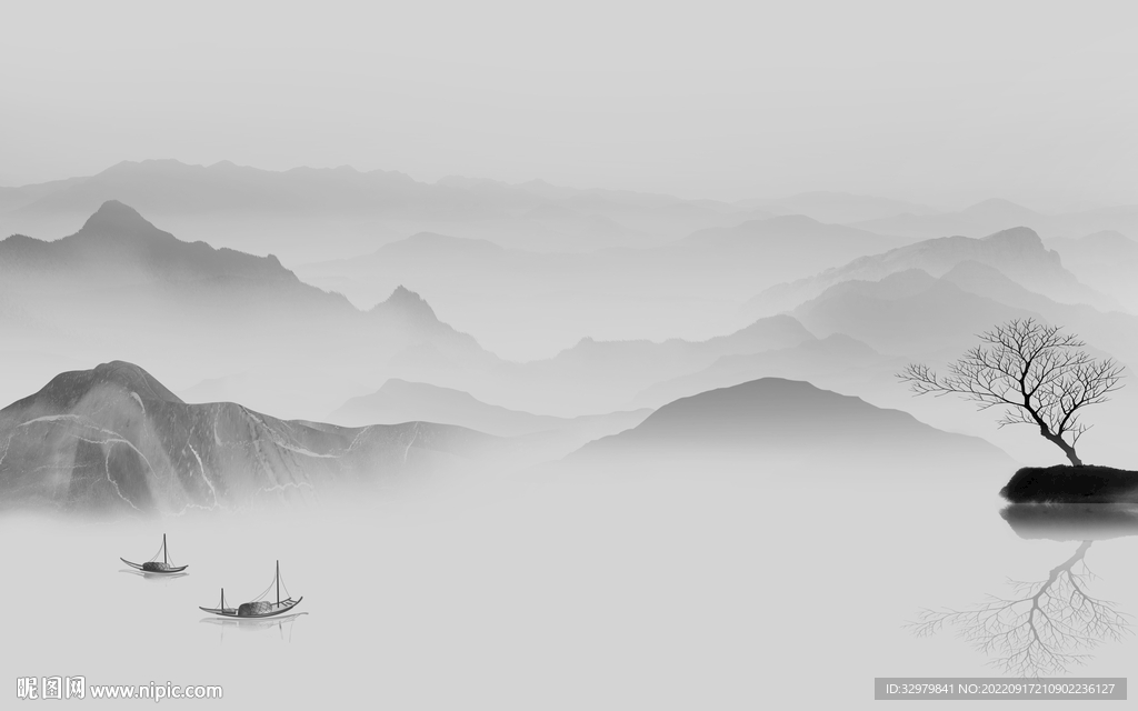 客厅中式背景山水 tif分层