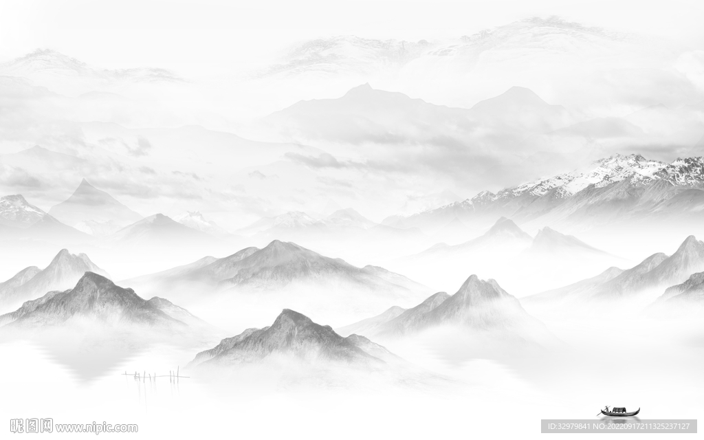 爆款中式背景山水 tif分层