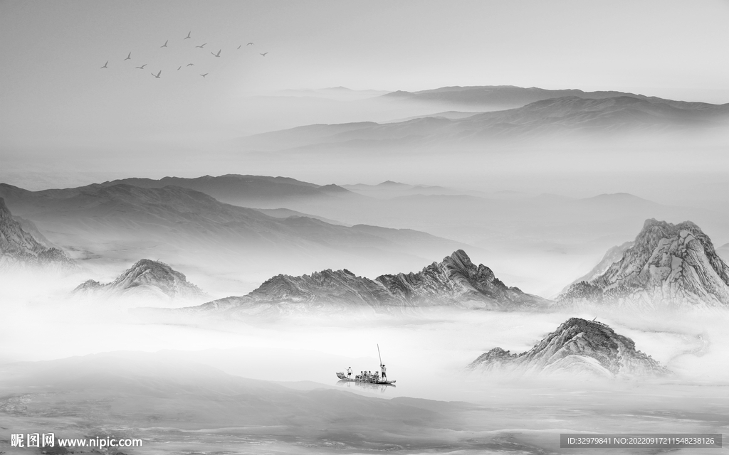 极简中式背景山水 tif分层