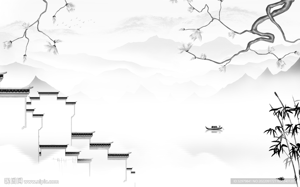 江南中式背景山水 tif分层