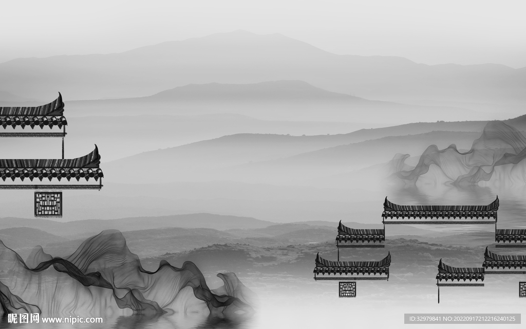 电视中式背景山水 tif分层