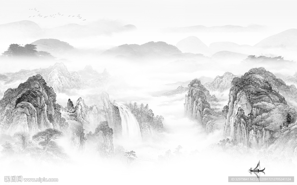 高端中式背景山水 tif分层