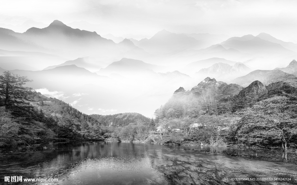 新款中式背景山水 tif分层