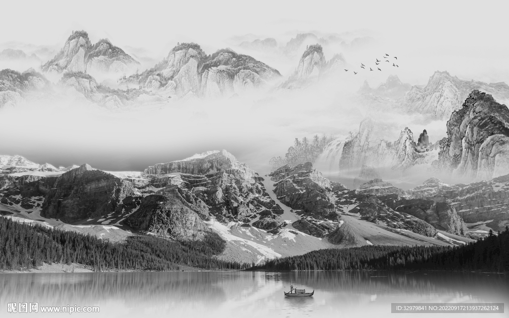 最新中式背景山水 tif分层