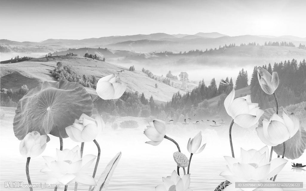 现代中式背景山水 tif分层