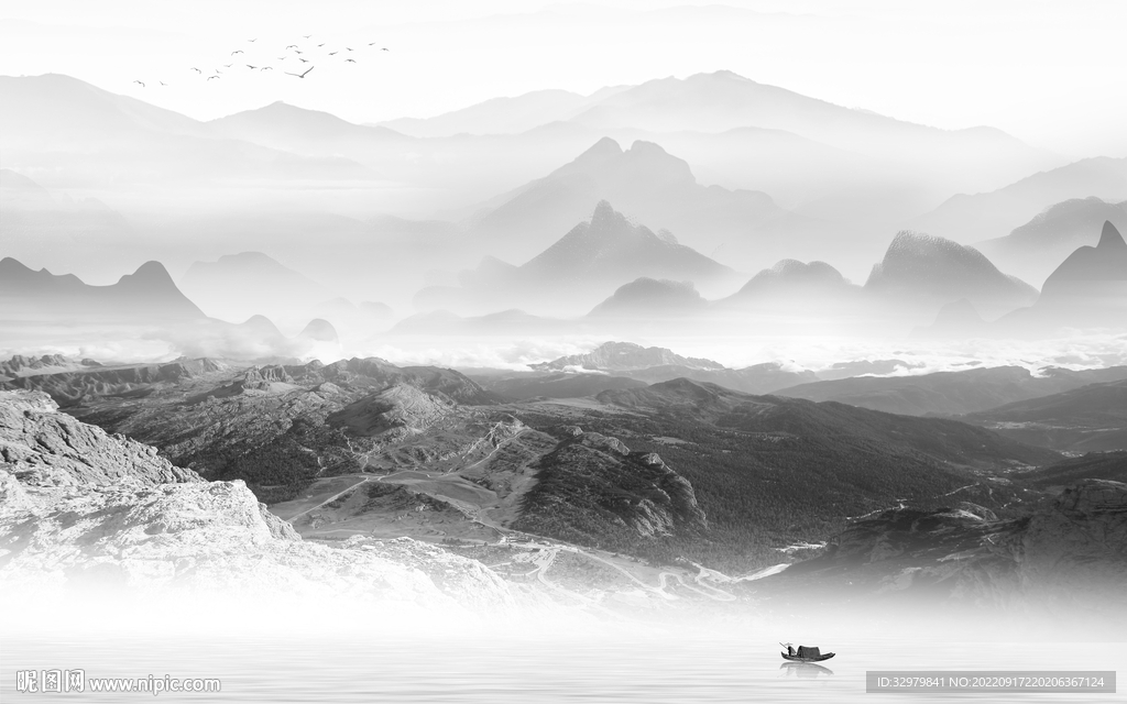 高档 中式背景山水 tif分层