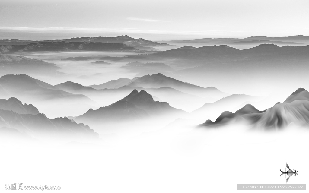 新品高档灰色山水 tif分层