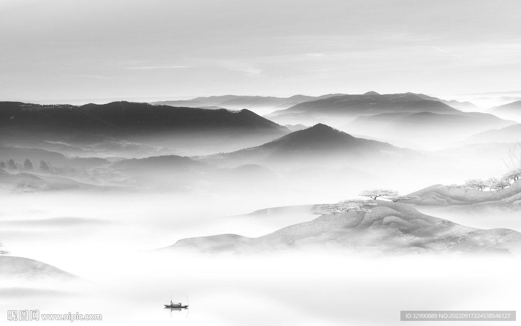 新款高档灰色山水 tif分层