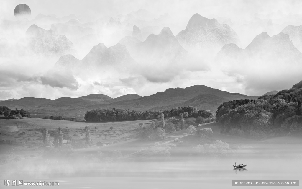 中式 高档灰色山水 tif分层