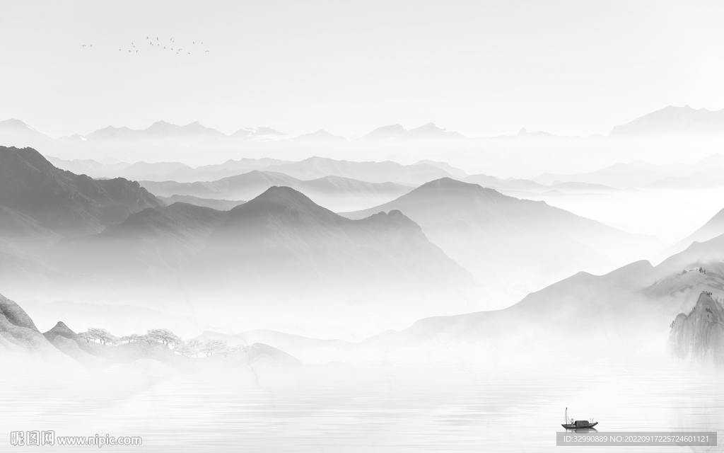 大气高档灰色山水 tif分层