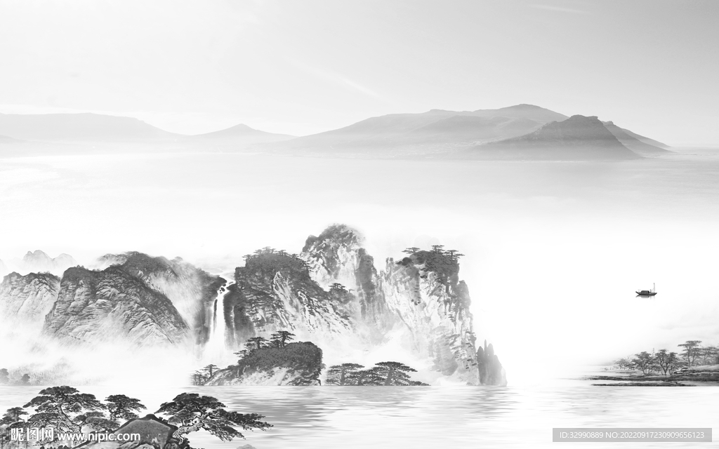 中国风灰色爆款山水 tif分层