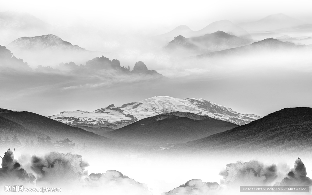 新品灰色爆款山水 tif分层