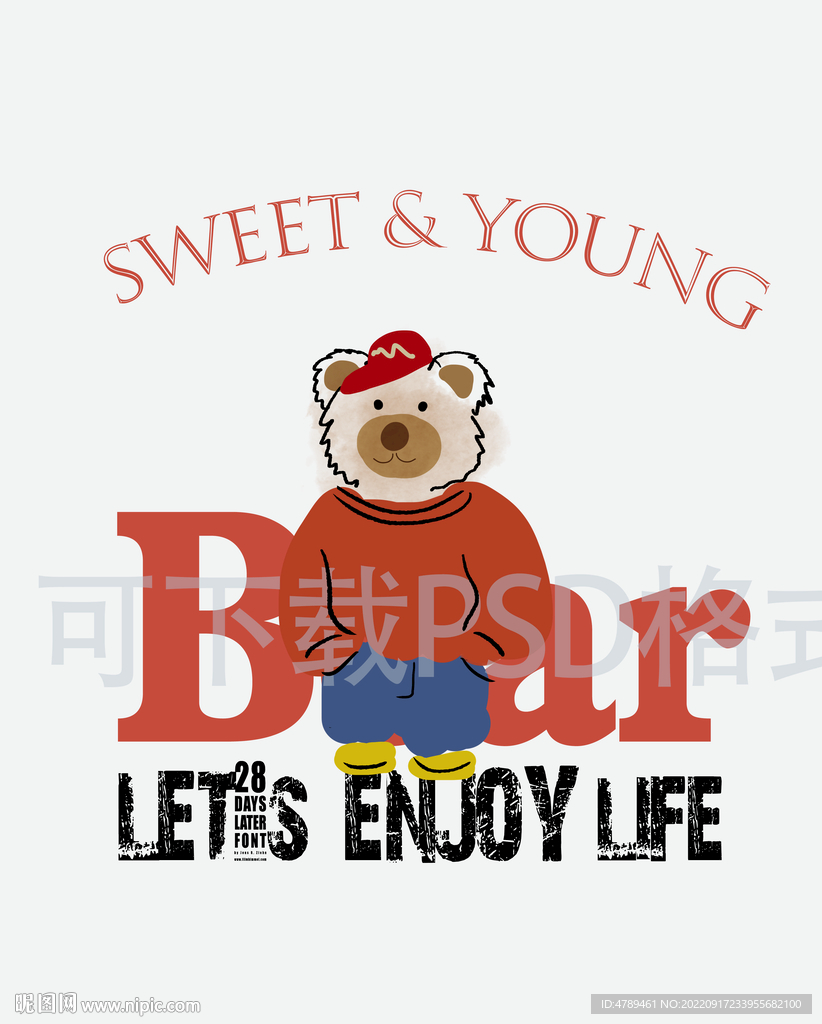 小熊印花图案 童装毛衣熊插画 