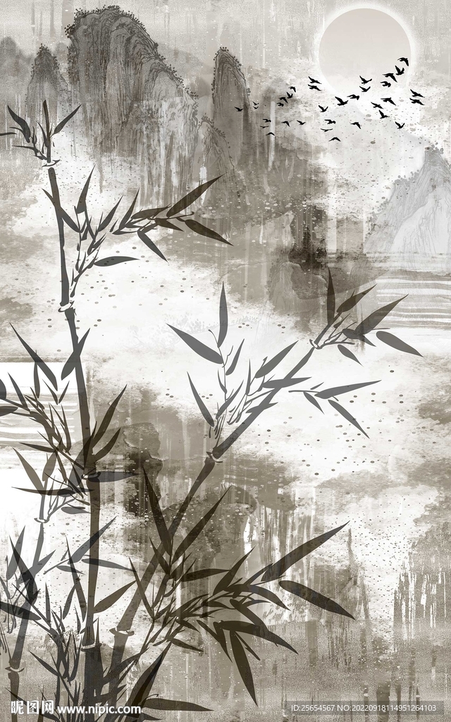 中式水墨竹子玄关画